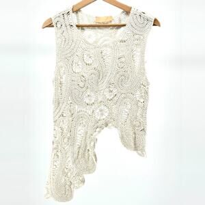 Atik White 100% Cotton Asymmetrical Paisley Crocheted Sleeveless Top